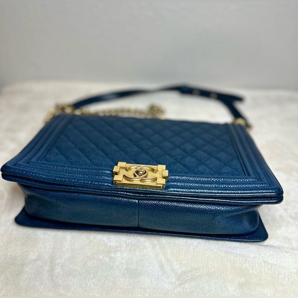 Authentic Chanel Blue Leather Medium LeBoy Bag Classic Flap - Picture 12 of 15